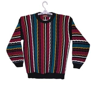 Vintage 90s Coogi Style Sweater Mens L Made USA Textured Knit Streetwear Stripes